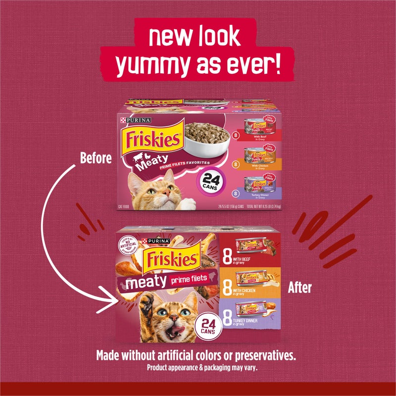 Friskies عبوة متنوعة من طعام القطط الرطب بصلصة بريما فريسكيس، شرائح لحم مميزة - (عبوة من 24) علب 5.5 أوقية - Image 2